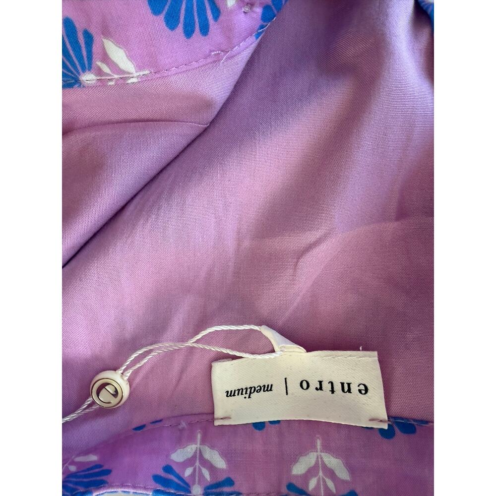 Entro NWT Purple Cotton Babydoll Mini Dress with Puff Sleeves Sz M - Picture 8 of 10